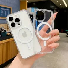 Capa Transparente Magnética Anti Impacto para iPhone 11 12 13 14 15 16 17 Pro Max – TPU