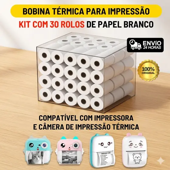 Bobina Térmica Refil 57mm 58mm Branco Mini Impressora Portátil Cupom Recibo Papel