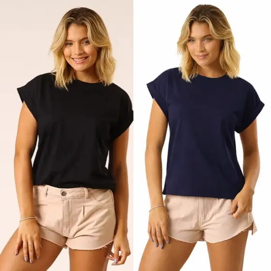KIT Duas ou uma Camiseta T Shirt Feminina Lisa Sem Estampa 100