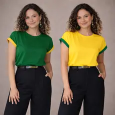 Blusa Feminina Muscle Tee T-Shirt Algodão Básica Camiseta Lisa Brasil Copa 2026