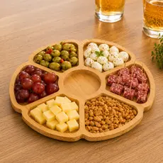 Petisqueira Redonda 7 Divisórias Flower MDF Estampa Bambu Frios Queijo Festa servir petiscos gamela
