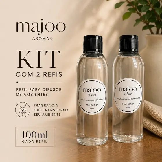 Kit 2 Refil para Difusor de Varetas para Ambientes Aesthetic Sofisticado Chá Branco Magnolia Vanilla 100ml