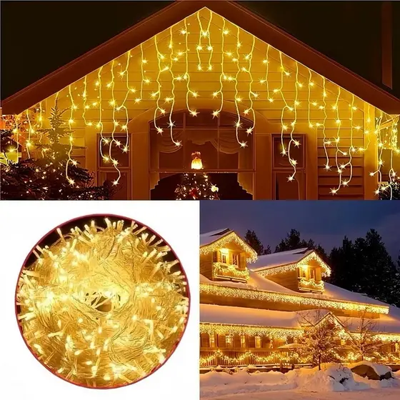 Cascata 200 Lâmpadas Led Com 8 funções e 5 X 0.5 metros Pisca Pisca Decoração Natal