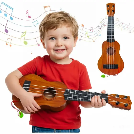 Brinquedo Violão Mini Infantil 44cm Ukulele Estilo Madeira Cordas Nylon com Palheta