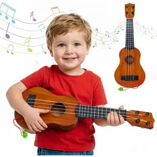 Brinquedo Violão Mini Infantil 44cm Ukulele Estilo Madeira Cordas Nylon com Palheta