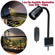 Mini Lâmpada de Aquário com Clipe 3W Ajustável Zoom à Prova D'água para Tanque de Peixes