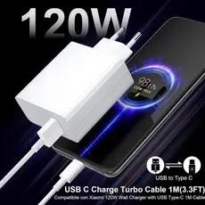 Carregador rápido de 120W 67W com 6A USB C cabo 1M para Mi Turbo Charge Turbo Power Cabo USB + Cabo Tipo C