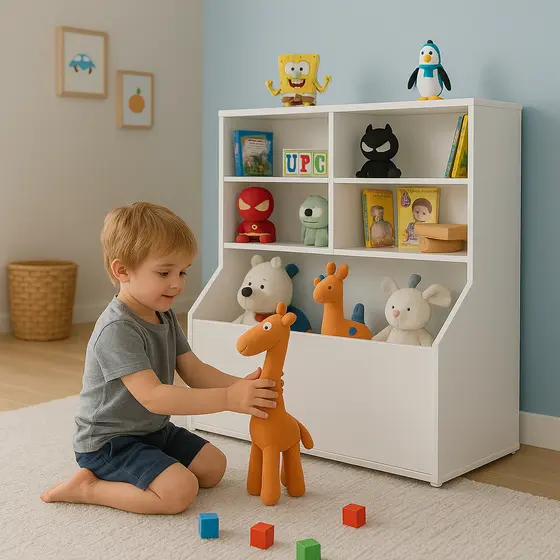 Estante Infantil com Caixas e Prateleiras para Guardar Brinquedos – MDF Branco