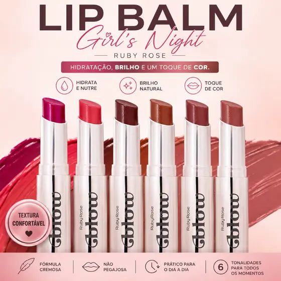 Lip Balm Ruby Rose Hidratante Labial Girl's Night 6 Tonalidades