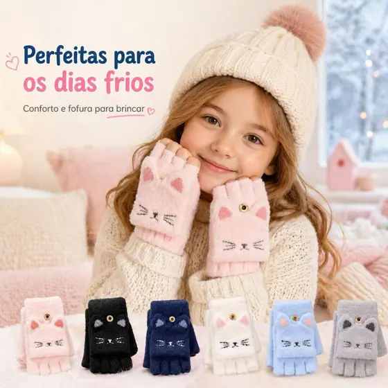Luvas Quentes De Inverno infantil De 3-10 Anos Macias Pelinho