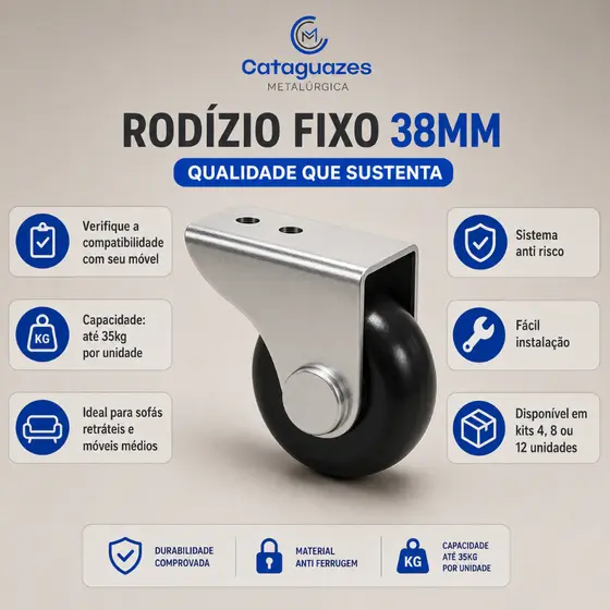 Kit Rodinha para Móveis Rodízio 38mm para Sofá Retrátil Mesas e Cadeiras 4, 8 ou 12un