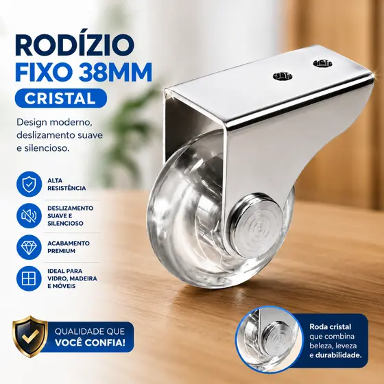 Kit 4 Rodinha para Móveis Rodízio 38mm Fixo para Sofá Retrátil Mesas e Cadeiras