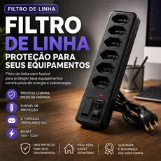 Filtro de Linha 3 4 5 6 Tomadas - 10A Tripolar com Liga/Desliga