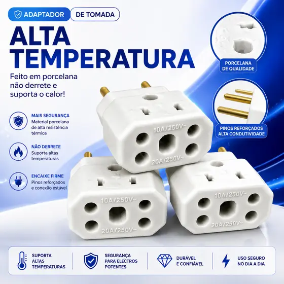 Tomada Adaptadora BOB Porcelana Reforçada – (Não Derrete) ideal para instalações elétricas com alta temperatura