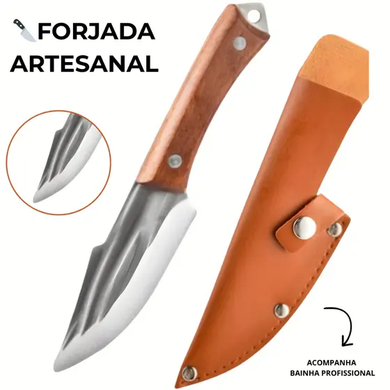 Faca de Desossa Profissional Forjada Artesanal com Bainha Ideal para Churrasco e Preparos na cozinha