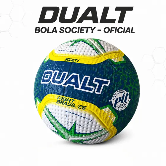 Bola Futebol Society Dualt Fight Tech Fusion Lazer PVC PU Reforçado Tamanho 05 Oficial Desing Copa 26