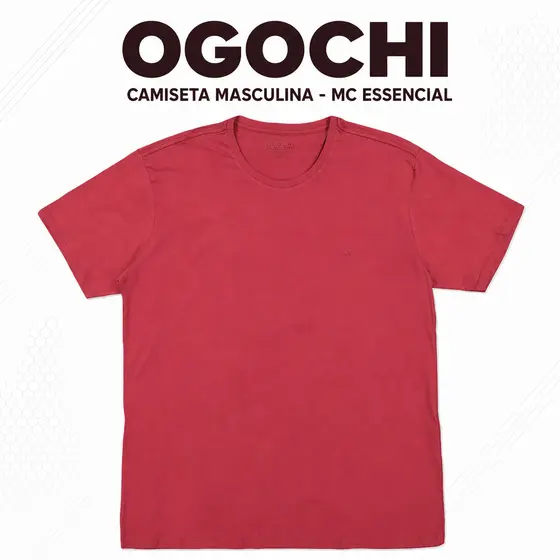 Camiseta Masculina Plus Size Vermelho Vibrante MC Essencial Ogochi Conforto Estilos Tamanho G1 G2 G3