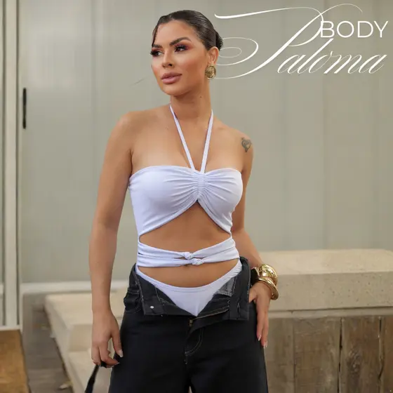 Body Feminino Recortes + Cordão Versátil Tomara que Caia ou Pescoço Modernos Tamanho Único