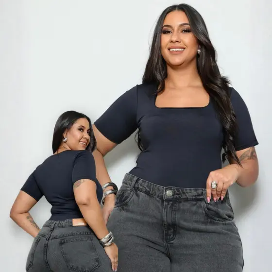 Body Feminino Liso Decote Quadrado Tamanho Único