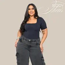 Body thais Básico Feminino Manga Curta Decote Quadrado Suplex Premium Tamanho Único 36 ao 42