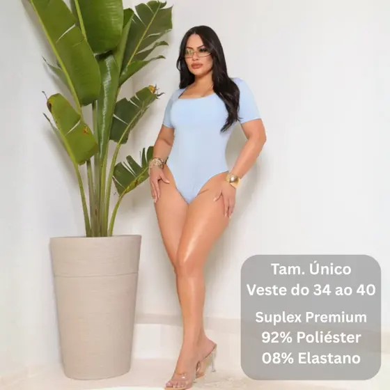 Body Manga Curta Suplex Premium Decote Reto Feminino