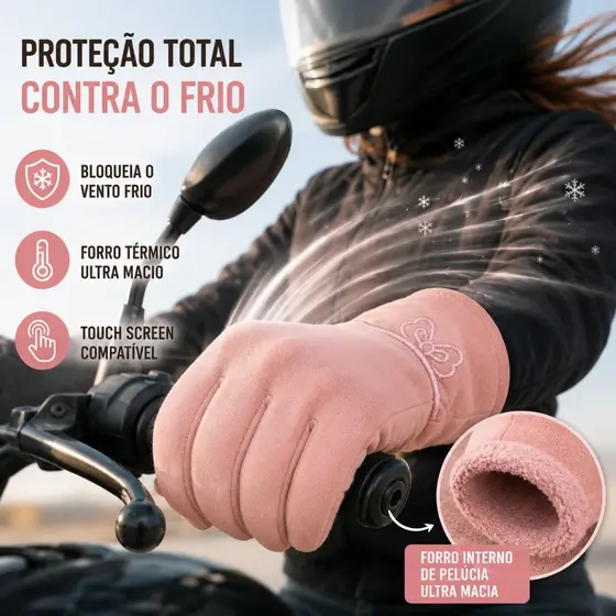 Luva de Motoqueiro/Ciclista Térmicas Impermeável  Feminina Trouch Screen  Pelucia Forrado