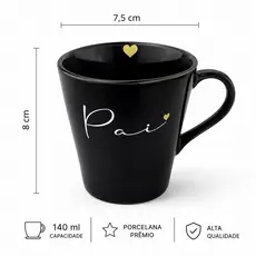 Jogo Kit Caneca Xícara Chá Café Porcelana Preta 140 Ml Pai