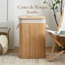 Kit 3 Cestos Organizadores com Forro ou Cesto de Roupa Suja de Bambu com Tampa