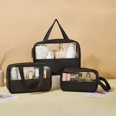 Kit Necessaire Transparente 3 Peças para Maquiagem Cosméticos e Viagem