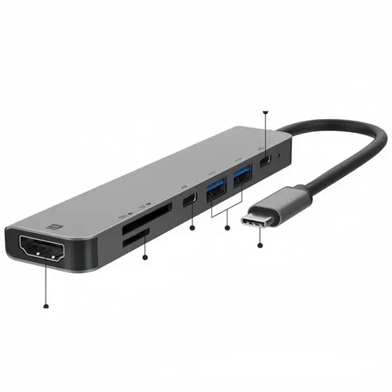 HUB 7 em 1 Tipo C USB HDTV USB 3.0 USB 2.0 SD TF Cartão Slot Leitor de Dados USB-C