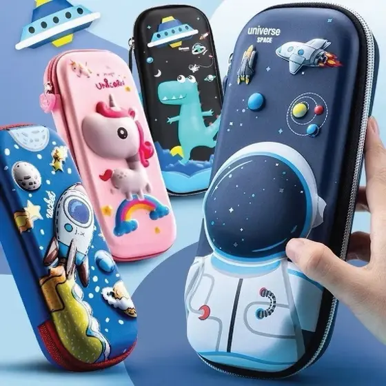Estojo organizador escolar infantil 3D com divisórias multifuncional menino menina