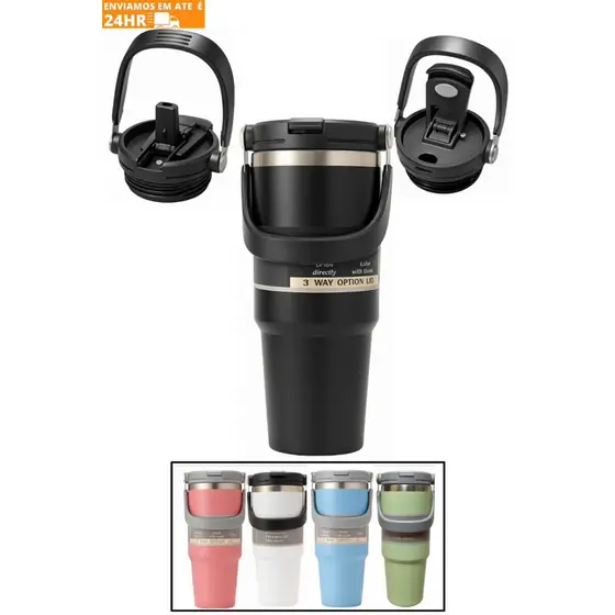 Copo Térmico 900ml com Canudo Alça e 2 Bicos Garrafa Academia