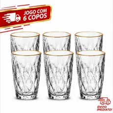 Copo de Vidro Borda Dourada 370ml Diamond