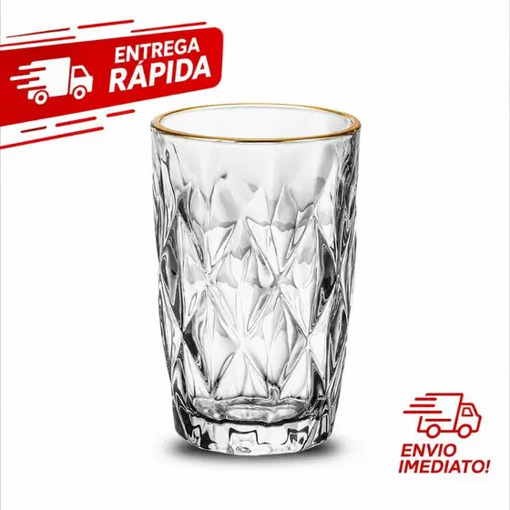Copo Fio de Ouro Borda Dourada 370ml Diamond
