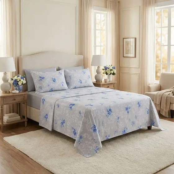 Jogo de Lençol Cama Casal/Queen Estampado/Liso 4pç C/Elástico Micropercal 500 Fios Toque de Algodão