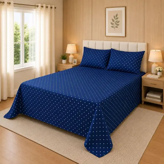 Jogo de Lençol Cama Solteiro/Casal/Casal Box Premium Poá e Estampado 2PÇ/3PÇ Percal Flex 180 Fios.