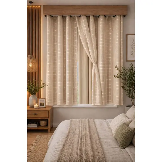 Cortina Blackout PVC Com Tecido Voil Xadrez De 1,40m x 1,80m - Mega Promoção - 1 Parte