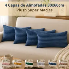 Kit 04 Capas para Almofada Retangular 60cm x 30cm Velvet Sala Quarto Manta Aveludada Macia