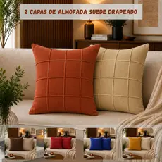 Kit 2 Capas de Almofada Suede Drapeado 45 x 45cm Aveludada Decorativa para Sala Quarto Sofá Zíper Invisível