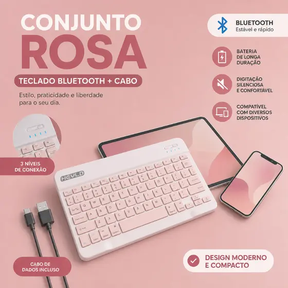 Teclado Sem Fio Bluetooth Portátil Keyboard Wireless Android/ios-ipad Recarregável Compatível-HY-5030/HY-030