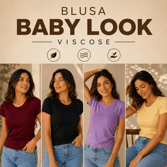 BLUSA BABY LOOK VISCOSE TECH CASUAL TREINO ACADEMIA ACABAMENTO PREMIUM