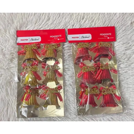 Kit 6 Sinos Enfeite Natalino Para Decoração Arvore De Natal 4,5cm x 4,5cm x 5cm