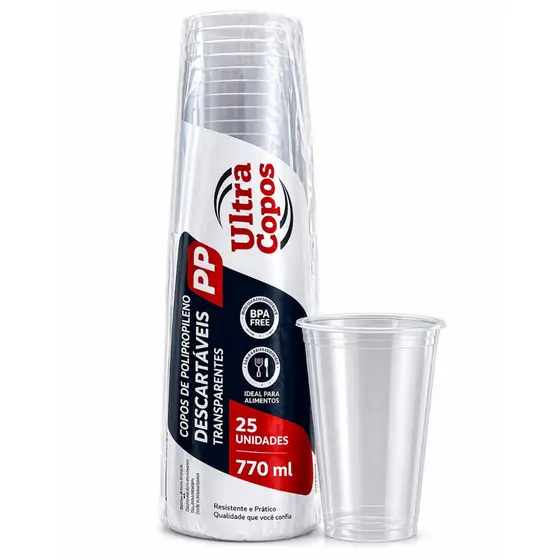 Copo 770ml Transparente Liso PP Copão Drink Dose Adega C/ 25 Unidades Ou Caixa Com 500 Unidades