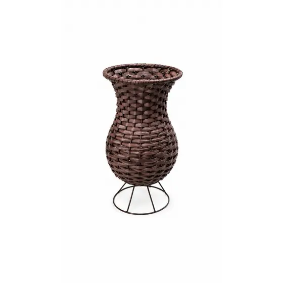 Vaso Decorativo de Fibra Sintética com Suporte de Metal | Cachepô Artesanal | Estilo Rústico Boho