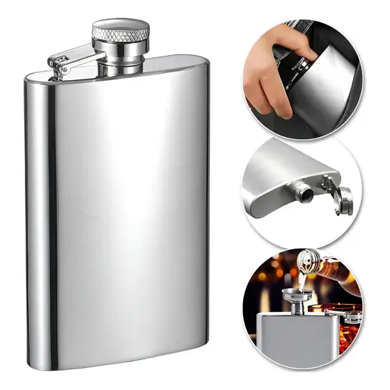 Cantil de Bolso em Aço Inox 220ml – Porta Bebida Whisky, Vodka e Rum