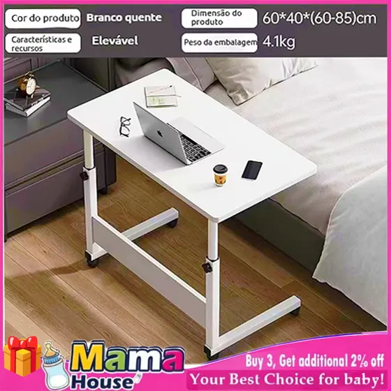Mesa ajustável para computador com uma prateleira Mesa Escrivaninha Notebook Ajustavel Rodinha 60cm
