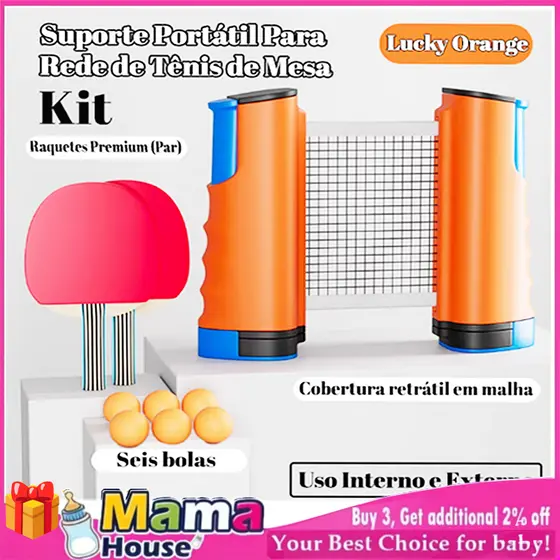Kit Rede Mesa Tênis de Mesa Ajustável - Mesa Portátil Interior - Inclui 6 Bolas 2 Raquetes 1 Rede