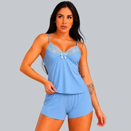 Pijama Baby Doll Tecido Fresquinho Roupa De Dormir  Confortavel Lingerie Sensual   Renda Malha Fria