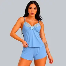 Pijama Baby Doll Tecido Fresquinho Roupa De Dormir  Confortavel Lingerie Sensual   Renda Malha Fria