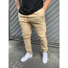Calça Bege Jogger Masculina Sarja com Elastano Promoção Black Friday